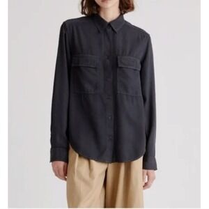 Quince Tencel Utility Shirt Button Down Top Vintage Wash Black Medium M NWT